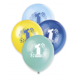 Blue Balloons 1st Birthday Balloons Printed One Side 12" (8pk)