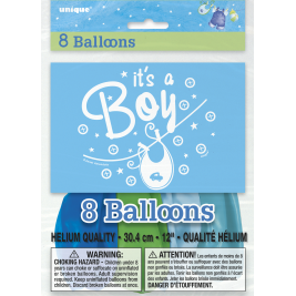 Blue Clothesline Balloons Printed 1 Side 12" (8pk)