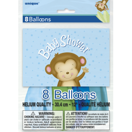 Boy Monkey Baby Shower Balloons 12" (8pk)