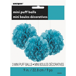 Caribbean Teal Tissue Puff Decorations 9" (3pk)