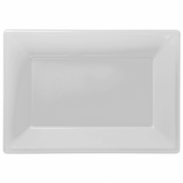 Frosty White Plastic Serving Platters - 3PK