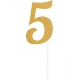 Gold Color Glitter  "Five" Number Cake Topper