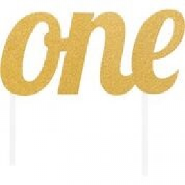Gold Color  Glitter  Letters "One"  Cake Topper