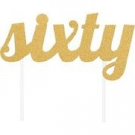 Gold Color  Glitter  Letters "Sixty"  Cake Topper