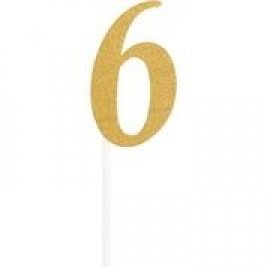 Gold Color Glitter  "Six" Number Cake Topper