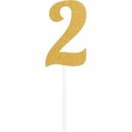 Gold Color Glitter "Two" Number Cake Topper