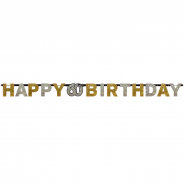 Gold Sparkling Celebration 60th Happy Birthday Prismatic Letter Banners 2.14m x 17cm