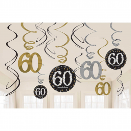 Gold Sparkling Celebration 60th Swirl Decorations