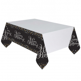 Gold Sparkling Celebration Happy Birthday Plastic Table Cover 1.37 m x 2 m