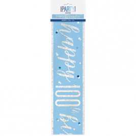 HAPPY 100TH BIRTHDAY GLITZ BLUE & SILVER FOIL  BANNER