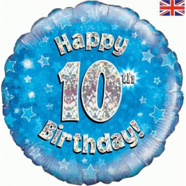 Happy 10th Birthday Blue Holographic Foil Balloon