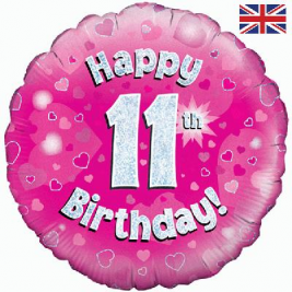 Happy 11th Birthday Pink Holographic Foil Balloon