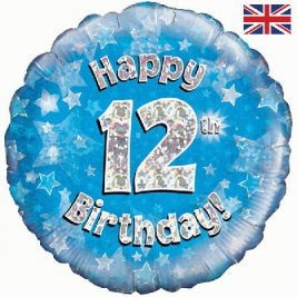 Happy 12th Birthday Blue Holographic Foil Balloon