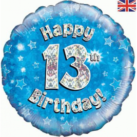 Happy 13th Birthday Blue Holographic Foil Balloon