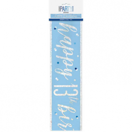 HAPPY 13TH BIRTHDAY GLITZ BLUE & SILVER FOIL BANNER