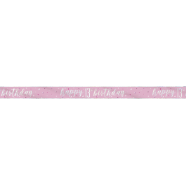 Happy 13th Birthday Glitz Pink & Silver Banner