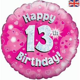 Happy 13th Birthday Pink Holographic Foil Balloon