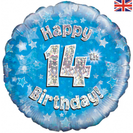 Happy 14th Birthday Blue Holographic 18" Foil Balloon