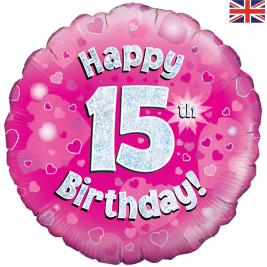 Happy 15th Birthday Pink Holographic 18" Foil Balloon