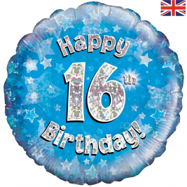 Happy 16th Birthday Blue Holographic 18" Foil Balloon