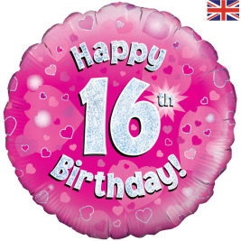 Happy 16th Birthday Pink Holographic 18" Foil Balloon