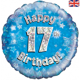 Happy 17th Birthday Blue Holographic 18" Foil Balloon
