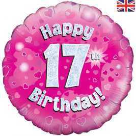 Happy 17th Birthday Pink Holographic 18" Foil Balloon