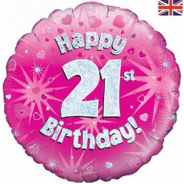 Happy 21st Birthday Pink Holographic Foil Balloon