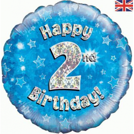Happy 2nd Birthday Blue Holographic Foil Balloon