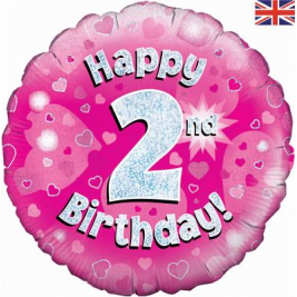 Happy 2nd Birthday Pink Holographic Foil Balloon
