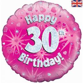 Happy 30th Birthday Pink Holographic Foil Balloon
