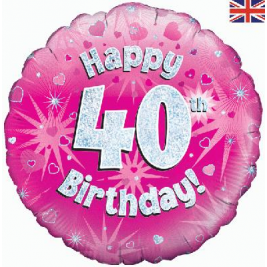 Happy 40th Birthday Pink Holographic Foil Balloon