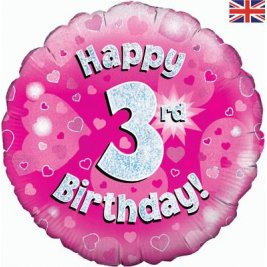 Happy 4th Birthday Pink Holographic Foil Balloon