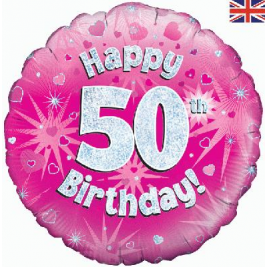 Happy 50th Birthday Pink Holographic Foil Balloon