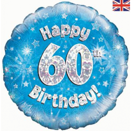 Happy 60th Birthday Blue Holographic Foil Balloon