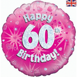 Happy 60th Birthday Pink Holographic Foil Balloon
