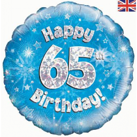 Happy 65th Birthday Blue Holographic Foil Balloon