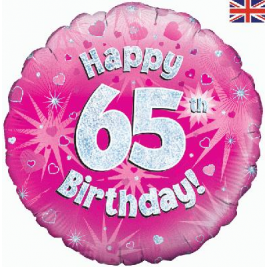 Happy 65th Birthday Pink Holographic Foil Balloon
