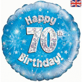 Happy 70th Birthday Blue Holographic Foil Balloon