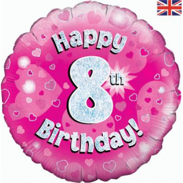 Happy 8th Birthday Pink Holographic Foil Balloon