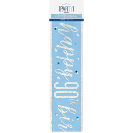 HAPPY 90TH BIRTHDAY GLITZ BLUE & SILVER FOIL  BANNER