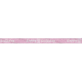 Happy 90TH Birthday Glitz Pink & Silver Banner