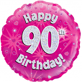 Happy 90th Birthday Pink Holographic Foil Balloon