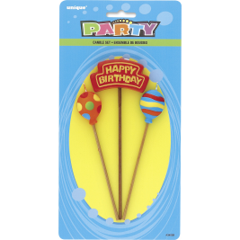 Happy Birthday Balloons 7" Birthday Candles Set (3pk)