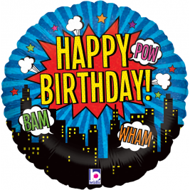 Happy Birthday Betallic Superhero Holographic 18" Foil Balloon