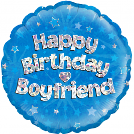 Happy Birthday Boyfriend Blue Holographic 18" Foil Balloon