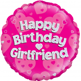 Happy Birthday Girlfriend Pink Holographic 18" Foil Balloon