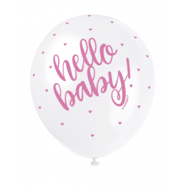 HELLO BABY PINK COLOR PRINTED BALLOONS PACK OF 5