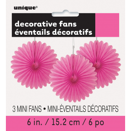 Hot Pink Tissue Decorative Fans 6" (3pk)