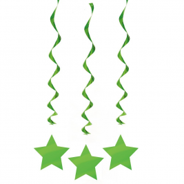 Lime Green Stars Hanging Swirl Decorations 26" (3pk)
